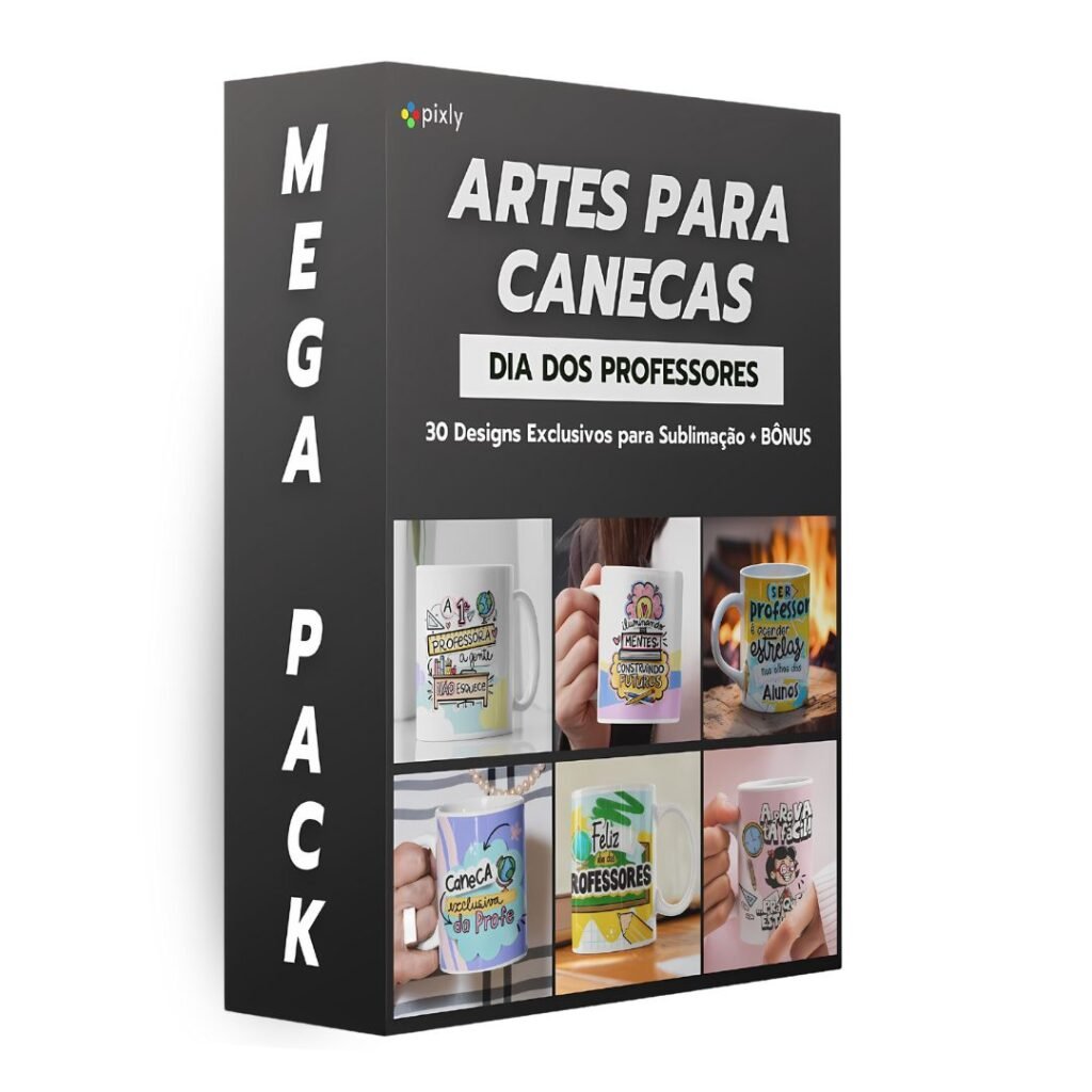 Pack com 30 artes para caneca de Dia dos Professores prontas para sublimação